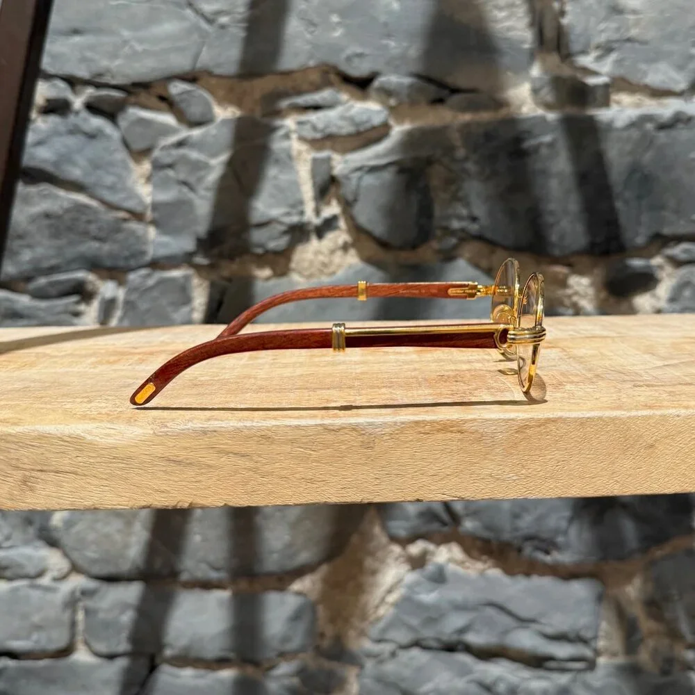 Must de Cartier Vintage Giverny Gold Plated Round Bubinga Wood Sunglasses - Picture 6 of 16